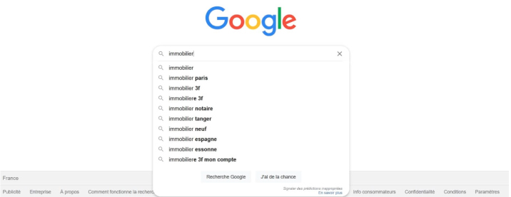 suggestion google mot cles immobilier
